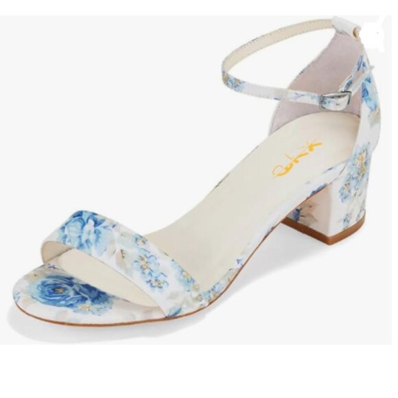 XYD Blue Floral Open Toe Low Heel Block Sandals Buckled Ankle Strap Shoes - Picture 1 of 8
